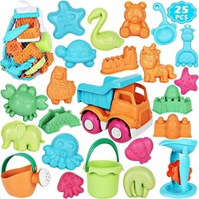 25 Piece Kids Beach Toys Sand Mold Bucket Sand Shovel Kit for Travel