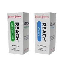 Johnson & Johnson Reach Dental Waxed Floss Refill 200 YD Unflavored or Mint 