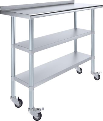 Steel NSF Commercial Kitchen Prep Work Table w/ Backsplash
