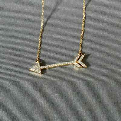 1 Ct Round Real Moissanite Arrow-Shape Pendant 14K Yellow Gold Plated Free Chain
