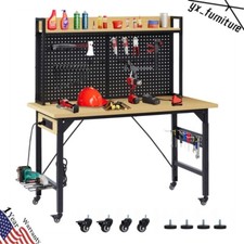48'' Adjustable Workbench with pegboard Wooden Desktop Workbench 1600 lbs