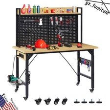 48'' Adjustable Workbench with pegboard Wooden Desktop Workbench 1600 lbs