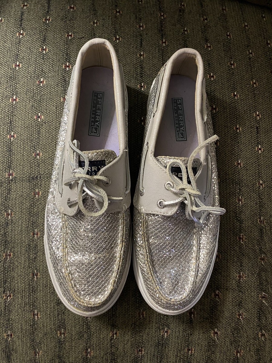 Sperry Boat Silver Glitter Sperrys Silver Sequin Boat Sparkly Sperrys  Sperry Top Sider Boat Shoes, image size:900x1200