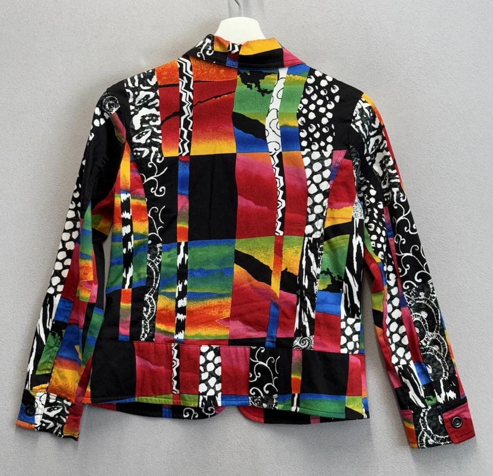 Женская куртка на молнии Erin London миниатюрного размера S радужная многоцветная нашивка с принтами - Изображение 2 из 4