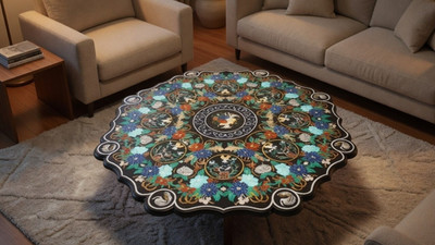 15'' black Marble Coffee Side End Table Inlay malachite decor kitchen Interior
