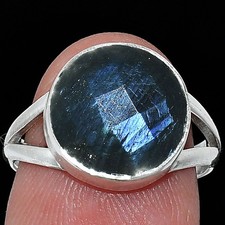 Natural Blue Labradorite Checker 925 Sterling Silver Ring s.7 Jewelry R-1002