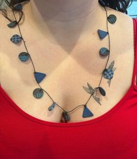 Hand-Painted Geometric Clay Necklace