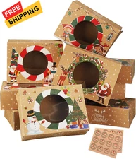 12pcs Christmas Cookie Boxes - 8.25inx5.75inx2.75in - 8.25*6*2.75, brwon 