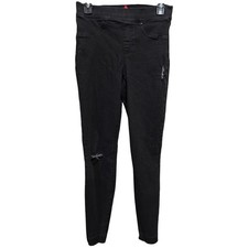 Spanx Pull On Jeans Women Size S Black Stretch Slimming Distressed Skinny PUCKER