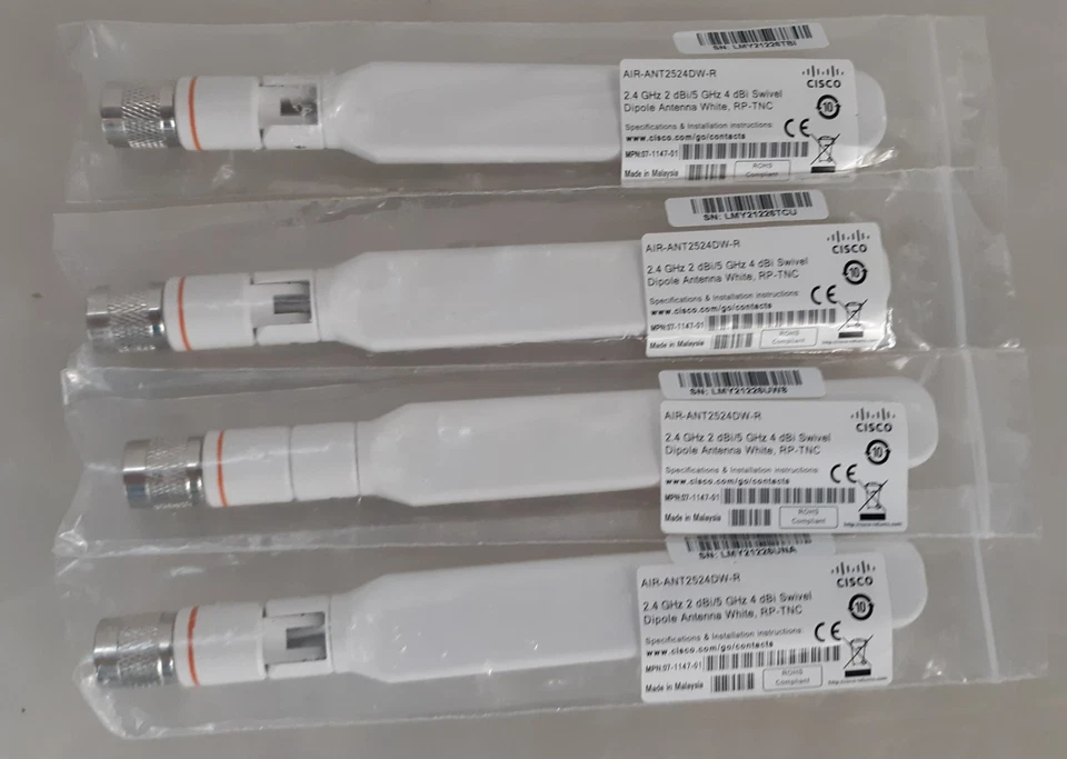 Lot of 4 Cisco AIR-ANT2524DW-R 2.4GHz 2DBi/5 Swivel Dipple Antennas NEW *SEALED* - Image 2 of 2
