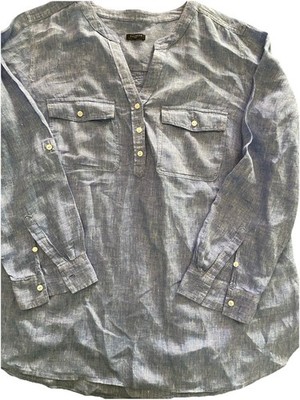 TALBOTS, Women s 100% Linen Denim Blue Long Sleeve Tunic ,Sz 1X.