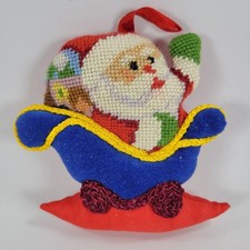 Santa Sleigh Needlepoint Ornament 4"x4"x1" Imperial Elegance Christmas Decor