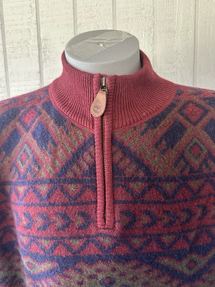 Suéter de Lana Timberland Vintage Cuarto Cremallera Azteca Años 90 Equipo Climático Talla XL Foto 2 de 4