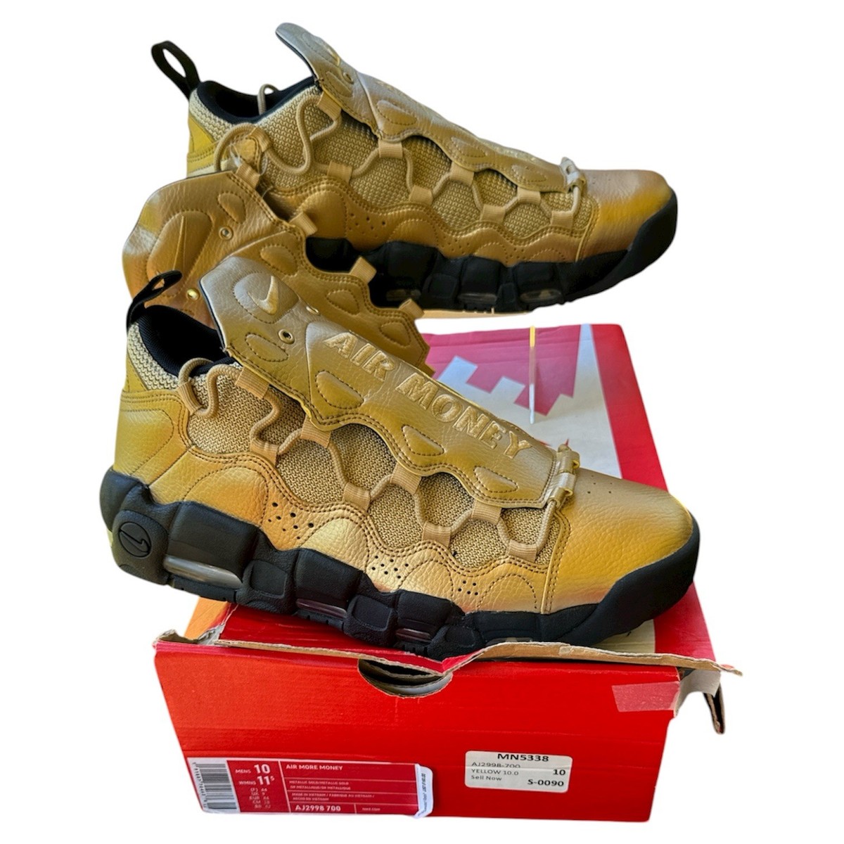 Nike Air More Money Men's Sneakers Size 10 Gold Retro Basketball