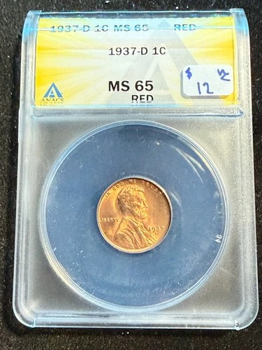 1937 D LINCOLN WHEAT CENT ANACS MS 65 RED 185