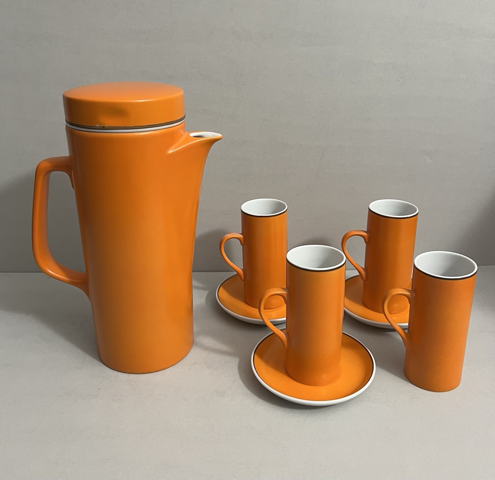 Vintage MCM LaGardo Tackett Schmid Mid Century Coffee Espresso Set - Orange