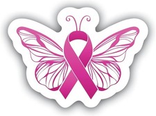 5 Inch Pink Ribbon Butterfly Vinyl Decal for Cars, Laptops, Tumblers, Water Bott