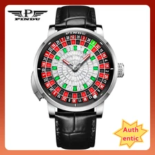 2024 PINDU roulette silver shell black belt button men's mechanical watch luxury