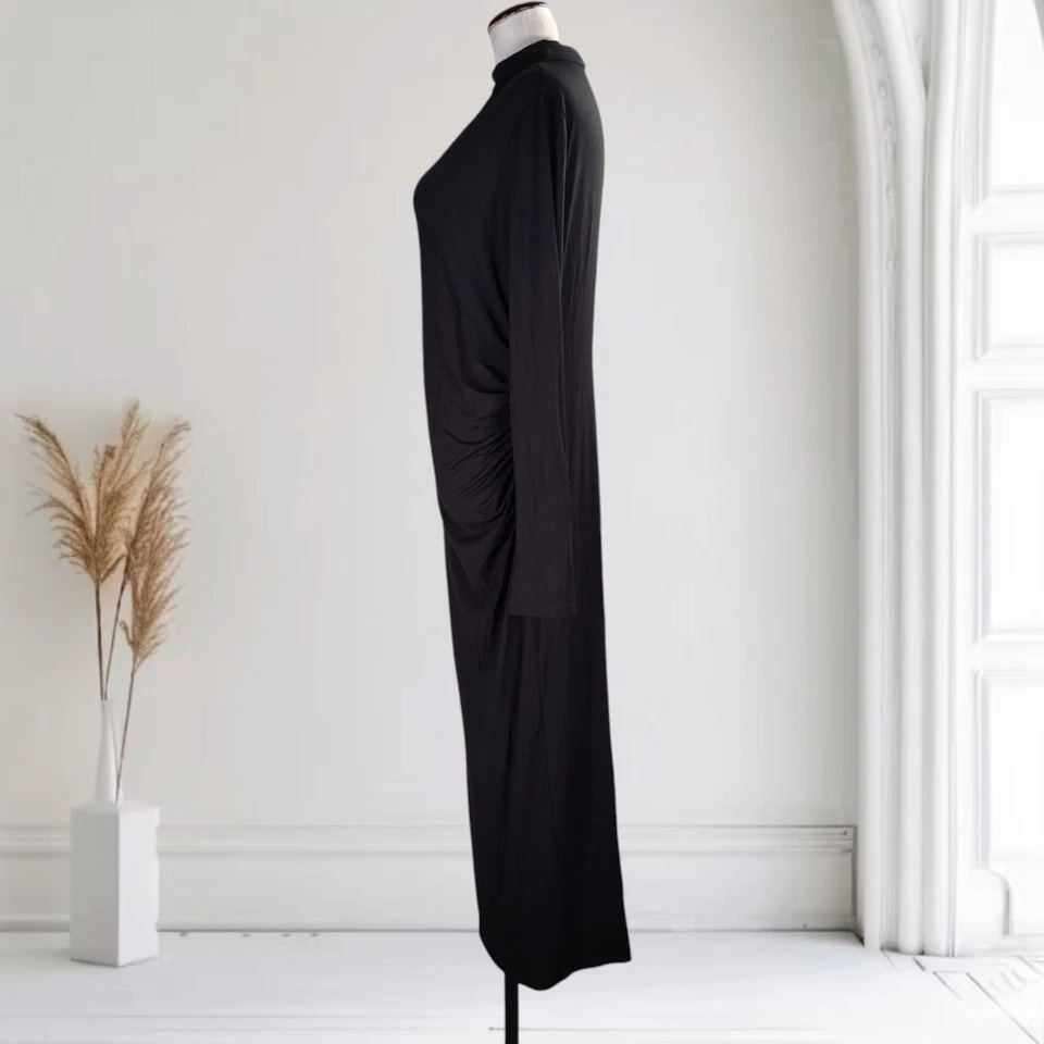 Vestido Vince Acanalado Manga Larga Cuello Alto Talla L Negro Rayón Jersey Modesto Foto 2 de 4