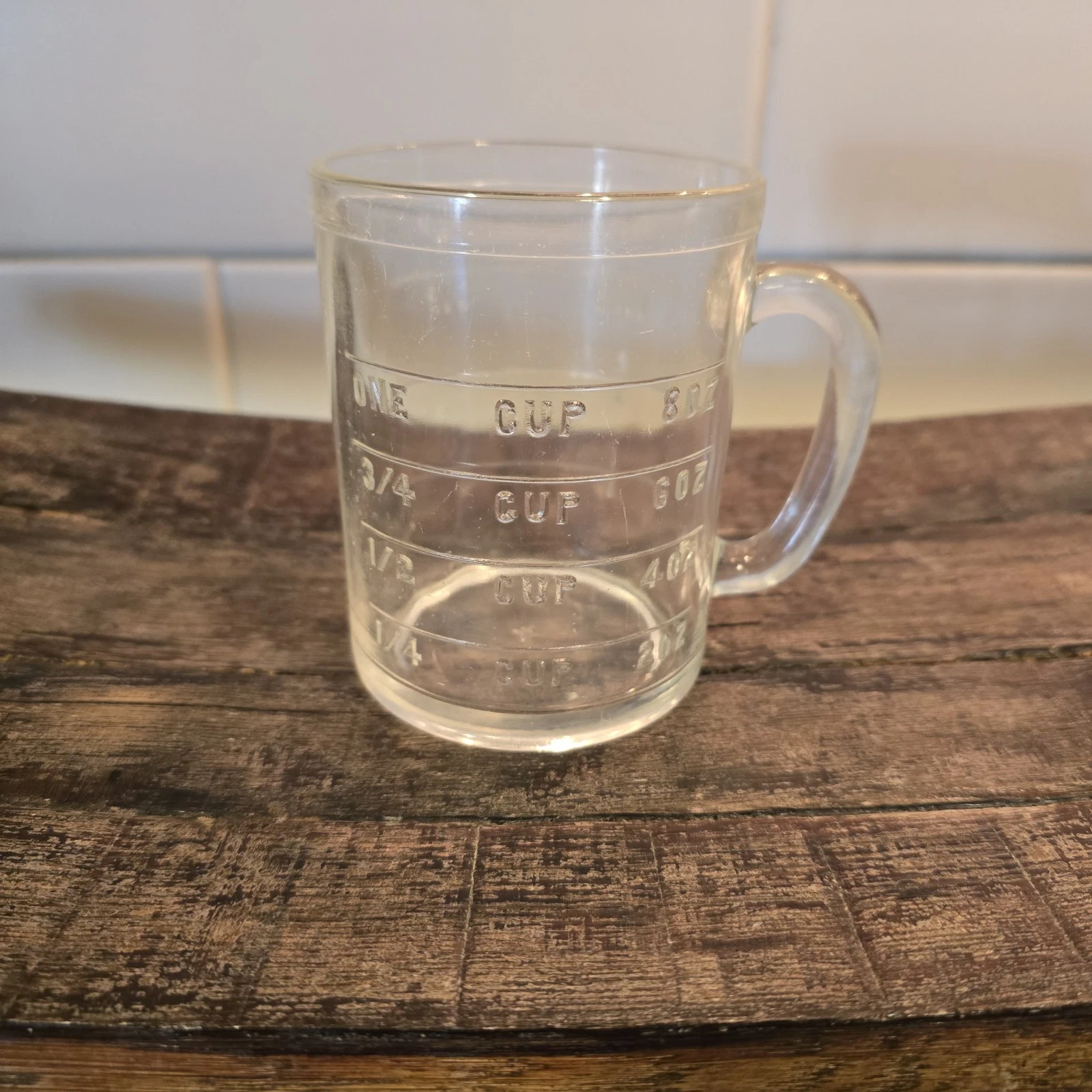 VTG Hazel Atlas Glass 1 Cup Measuring Cup Raised Letters And Numbers