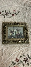 Vintage Art Picture Still Life Floral Arrangement w/ ornate frame made in Italy