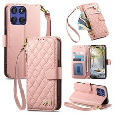 For Motorola Edge 70 Pro 60 Fusion G67 G47 G37 Quilted Bow Knot Zip Wallet Case