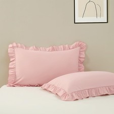 Ruffle Pillow Case Standard Size Set of 2, Pink, 20x26 Envelope Closure,