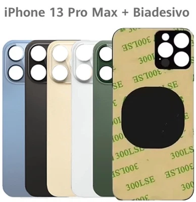 SCOCCA POSTERIORE BACK COVER VETRO + BIADESIVO PER IPHONE 13 pro max BIG HOLE 