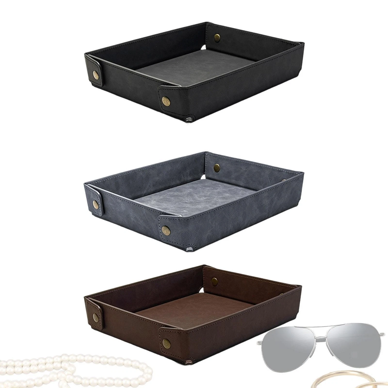Valet Tray Key Storage Plate Foldable Leather Organizer NightStand Organizer for
