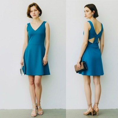 Amanda Uprichard Ponte Knit Mini Sleeveless Dress Blue Cutout Back Medium NWT