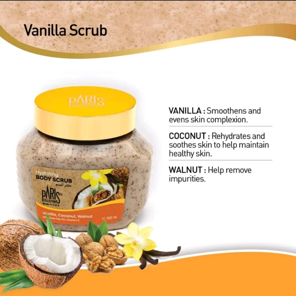 Paris Collection Revitalizing Vanilla Coconut Walnut Body Scrub 500ml - Image 4 of 4