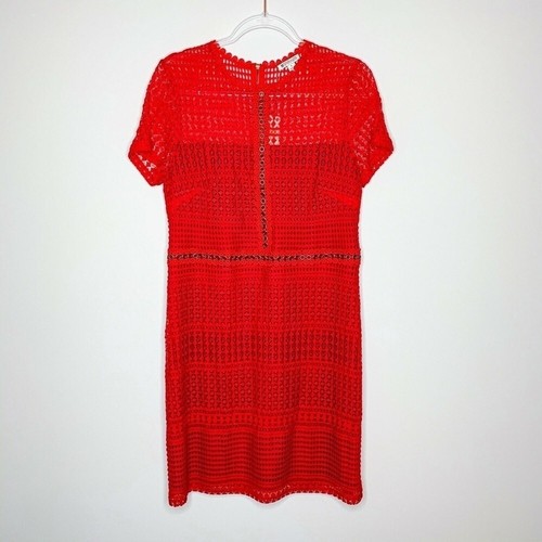 Spanner Dress Women Large Red Lace Short Sleeve Lined Grommet Detail NWT - Picture 2 of 6