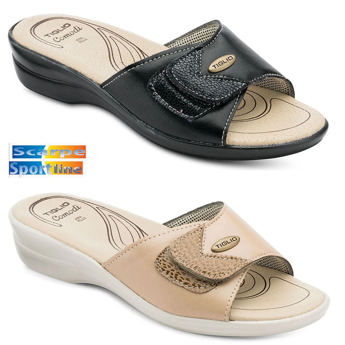 PANTOFOLE CIABATTE DONNA APERTE CHIUSURA A STRAPPO 4 COLORI TIGLIO 184