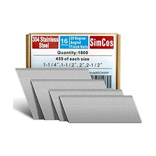 SimCos 16 Gauge Angled Finish Nails 304 Stainless Steel, (1-1/4", 1-1/2", 2",...