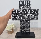 Our Father Lords Prayer Cross Laser Cut wood 60cm high with base