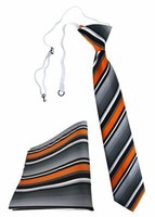 Tigertie Kinderkrawatte + Einstecktuch In Orange Silber Grau Weiss Gestreift