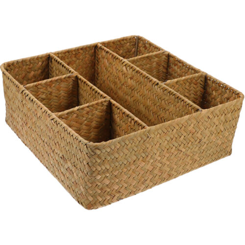 Compartment Woven Box Tabletop Storage Basket Rustic Style Woven Storage Holder