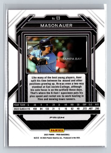 2023 Panini Prizm Béisbol Rojo Hielo Prizm #123 Mason Auer | Rayos de Tampa Bay - Imagen 2 de 2