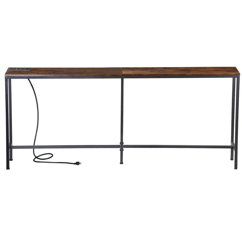 Mesa console com tomada elétrica sofá mesa estreita 70,8" atrás mesa sofá marrom - Imagem 2 de 4