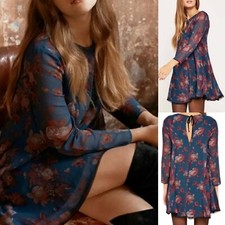 Kimchi Blue Urban Outfitters Blue Floral Cinderdrea Frock Dress Wm Md Keyhole