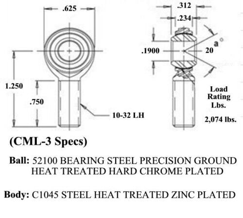 Adjustable Link 3/8 RH - with a 3/8 Bore, Rod End, Heim Joints