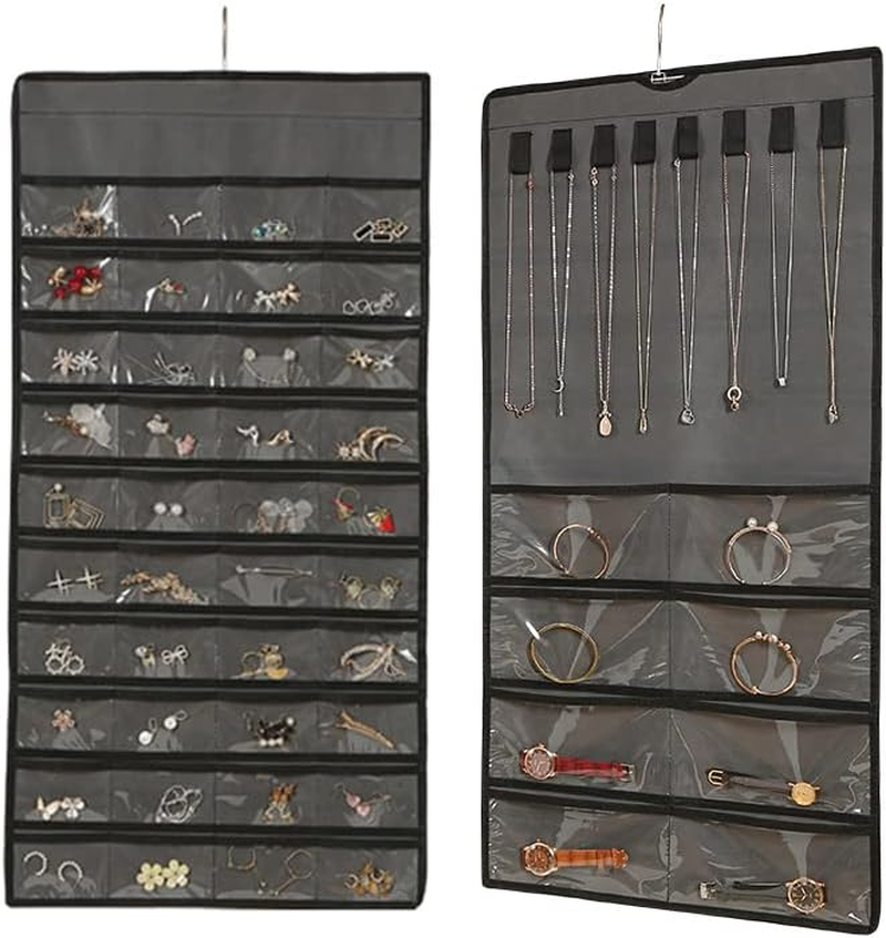 Jewelry Organizer Hanging with Metal Hooks Double-Sided Jewelry Holder for Earri-image
