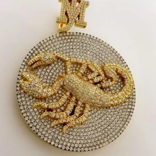 4Ct Round Cut Moissanite Bling Scorpion Medallion Pendant 14K Yellow Gold Plated