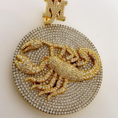 4Ct Round Cut Moissanite Bling Scorpion Medallion Pendant 14K Yellow Gold Plated