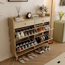 Wood Shoe Cabinet with 4 Flip Drawers & 2 Drawers, Hidden Shoe Rack Entryway