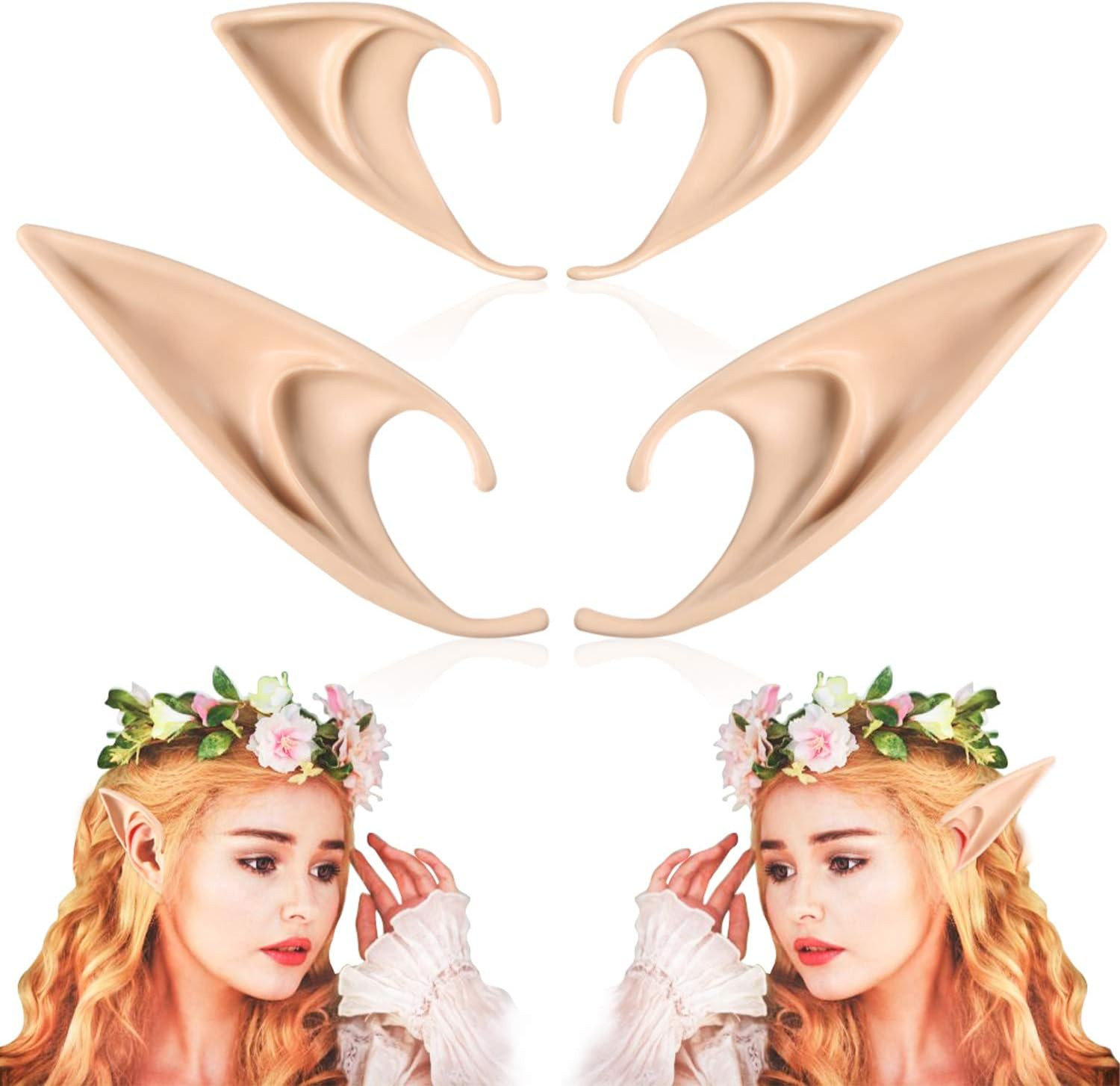 Fairy Pixie Elf Ears - Cosplay Pointed Elven Vampire Makeup Costume Accessories