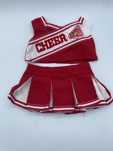 BABW Build a Bear Workshop Red Cheer Cheerleader Outfit White Top Skirt CLEAN