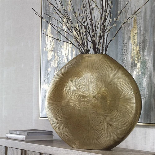 Uttermost Gretchen Contemporary Aluminum Vase in Gold Finish - Picture 2 of 6