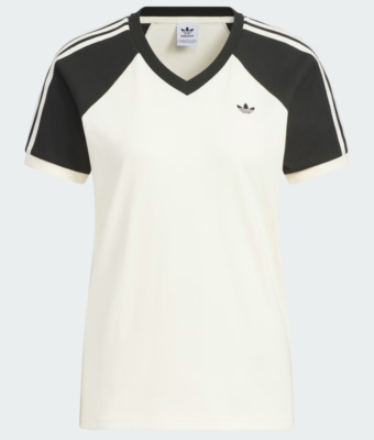 ★adidas★ V-neck short sleeve tee cream white black KF0316 adidas Originals V-neck Tee Women's Lifestyle Top Casual T