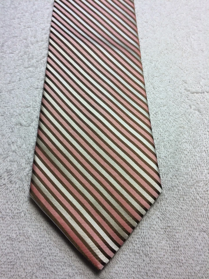 CORBATA CLAIBORNE HOMBRE ROSA BLANCO MARRÓN RAYAS 4 X 58 Foto 2 de 4